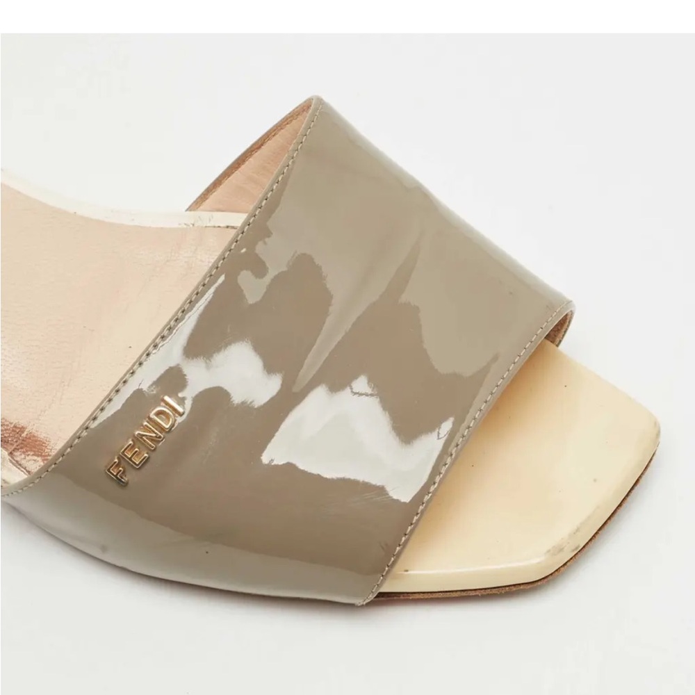 Fendi Taupe and orangePatent Leather Sandals with a funky vibe. - Picture 3 of 13